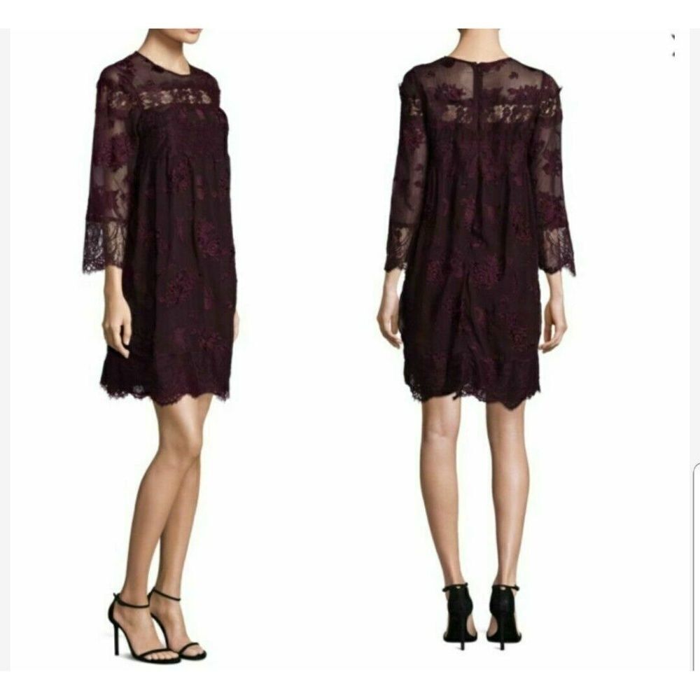 The Kooples Dress‎  Size X-Small Burgundy Embroidered Lace